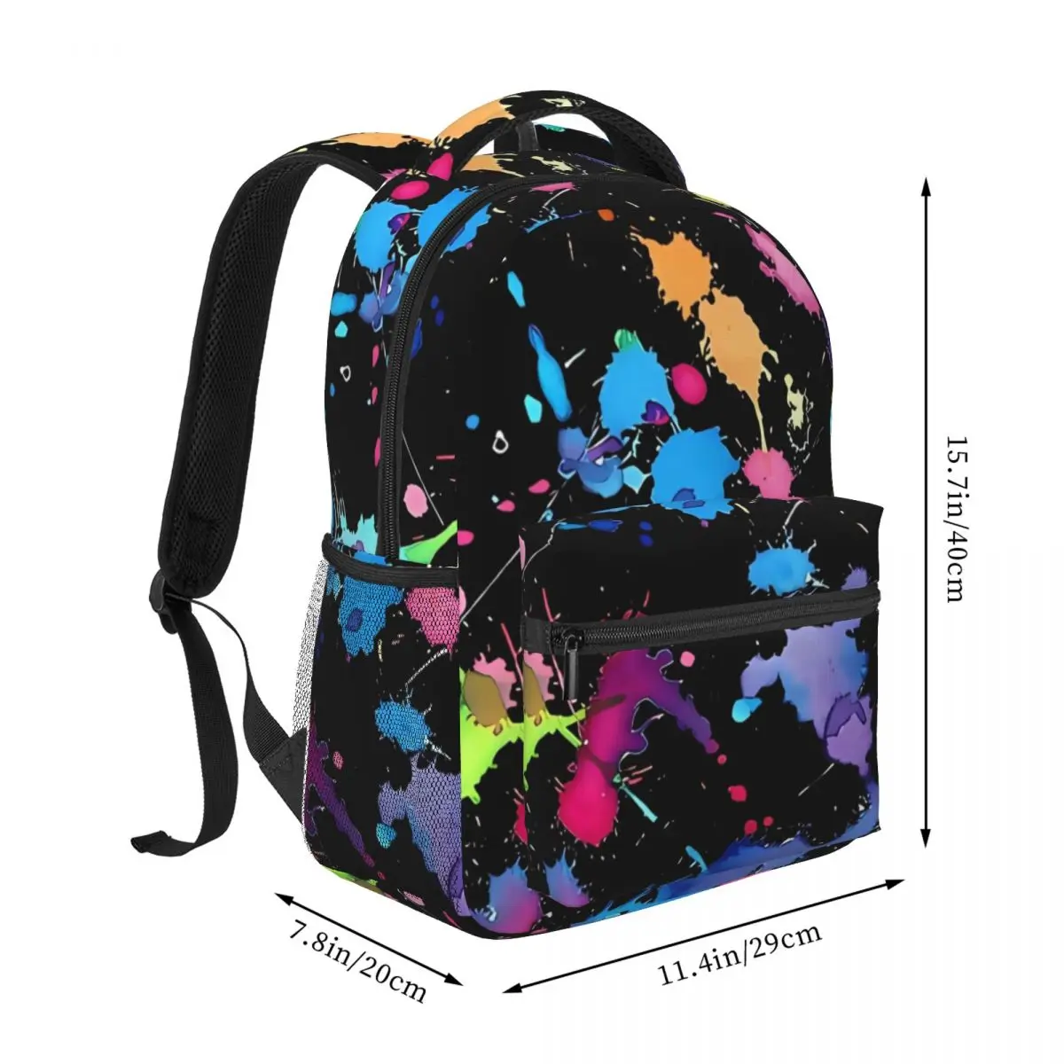 Black Background Paint Splatter Backpacks Boys Girls Bookbag Children School Bags Cartoon Laptop Rucksack Shoulder Bag