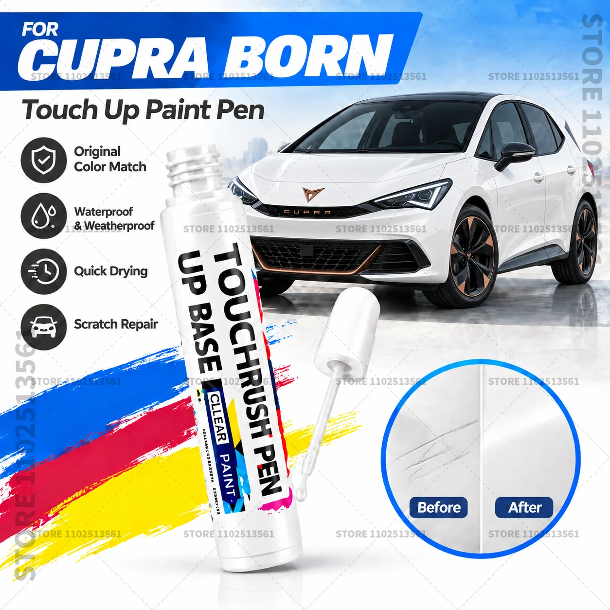 Car Scratch Remover Paint Pen Touch Up Marker for Auto Body Repair Door Bumper Fender Accessories For 2021-2025 CUPRA Born Blue