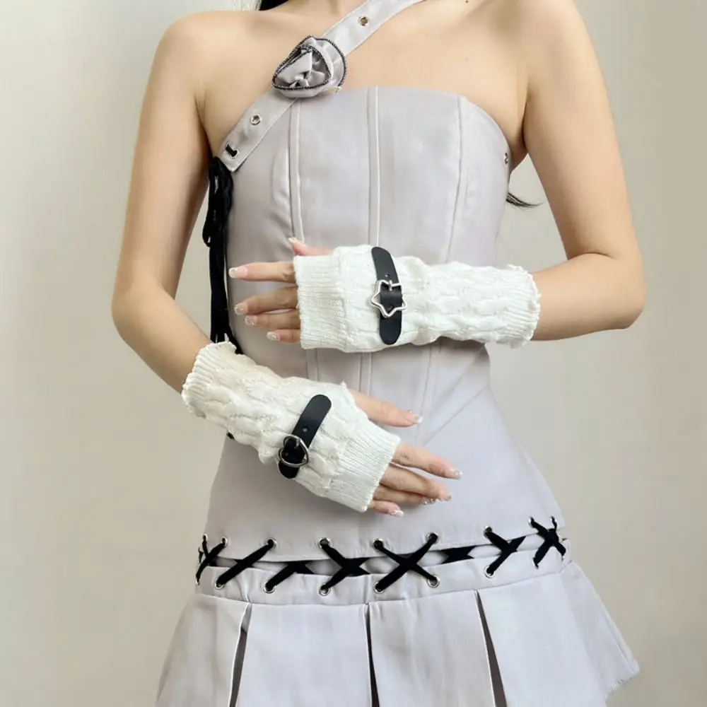 Streetwear Elastic Y2K Warm Sleeves Heart Chain Knitted Arm Warmers Sweet Star Fingerless Gloves Clothing Accessories