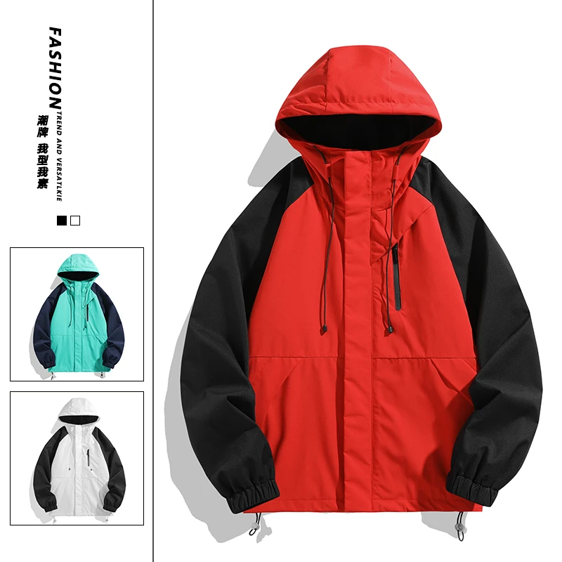 

Men's Jacket Outdoor Sports Windbreaker Patchwork Hooded Zip-up Coat Fashion Casual Spring Autumn High Quality Hiking Outerwear