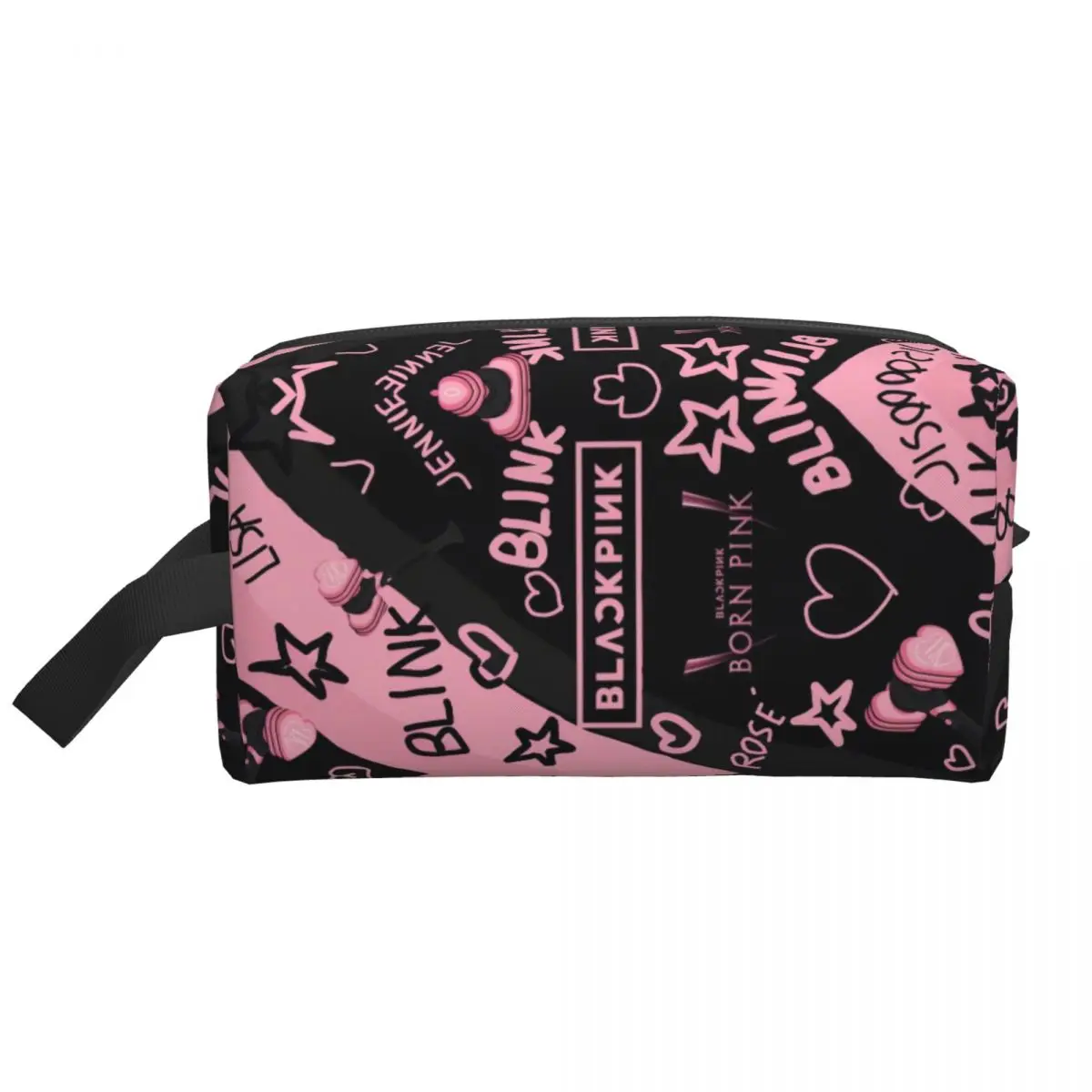 Viagem personalizada Kpop Bp Toiletry Bag, organizador de maquiagem cosmética portátil, armazenamento de beleza feminina, Dopp Kit Case, preto, rosa