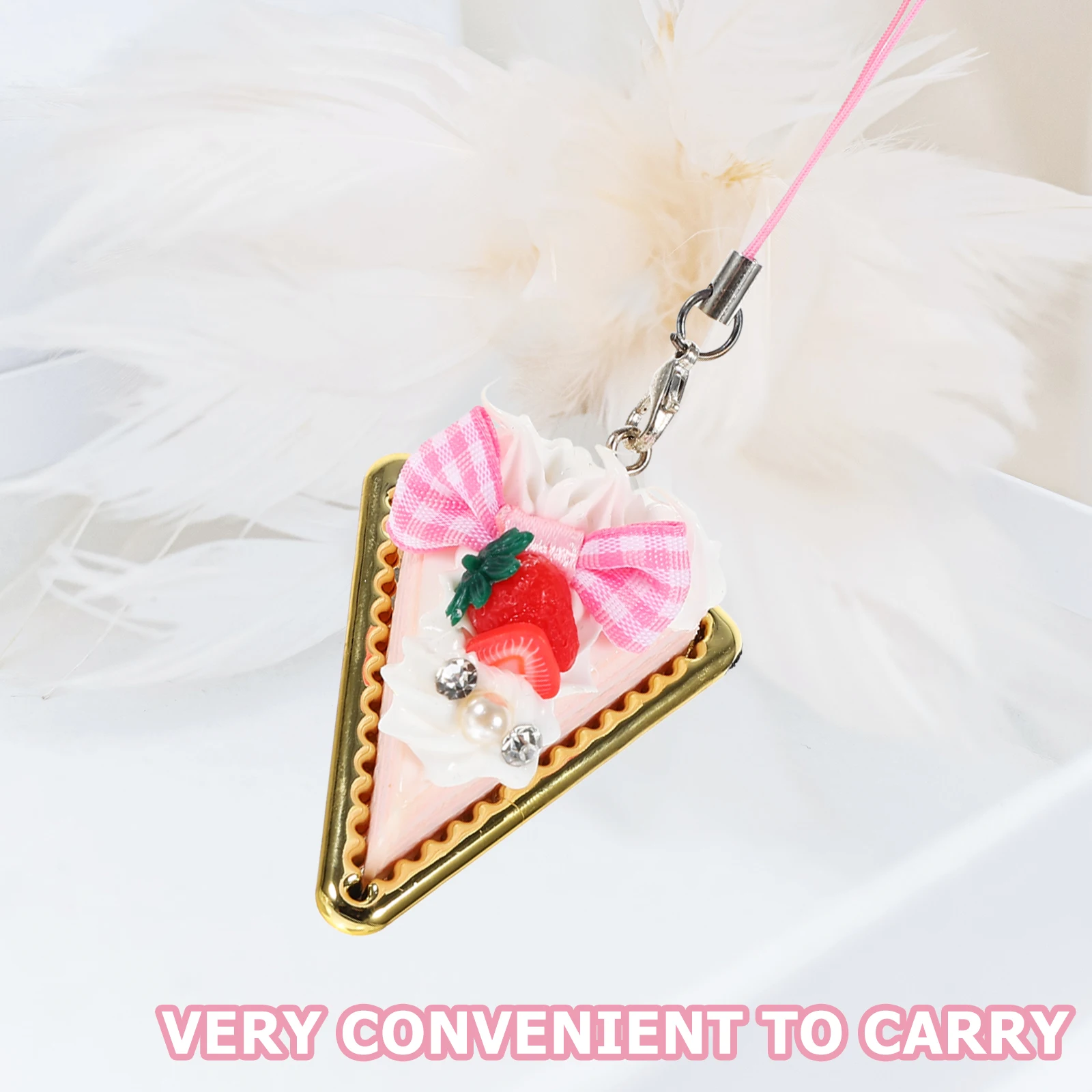 

5pcs Strawberry Cake Chain Pvc Keychains Lightweight Bright Color Small Funny Key Ring For Key Protection Hanging Decor Random