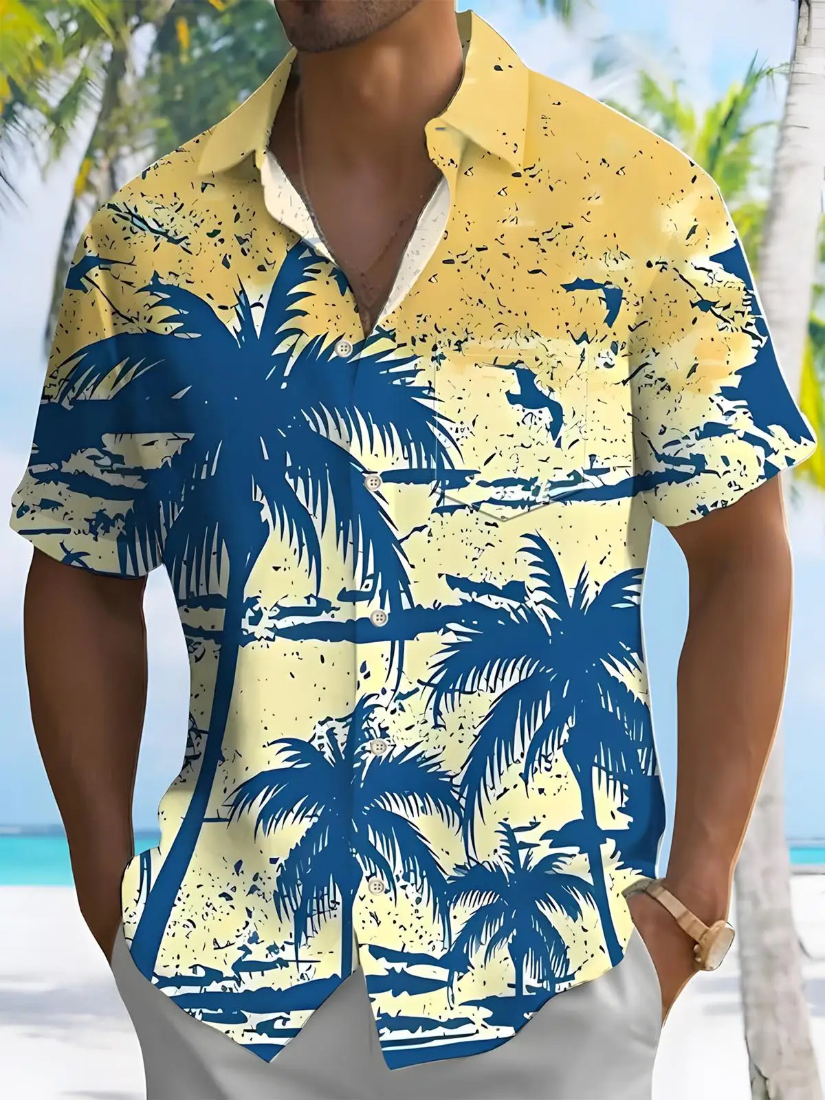 

Summer Beach Style Coconut Tree Print Beach Shirts Vacation Button down Casual Short Sleeve Loose Costume Shirts Men's Clothing