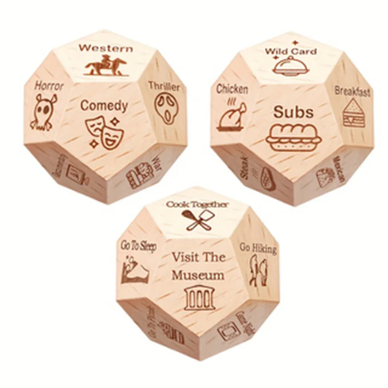 3Pcs Decision Dice Set Couples Date Night Dice for Her Him Food Movie Activity Choice Maker D6 Dice for Valentine Christmas Birt