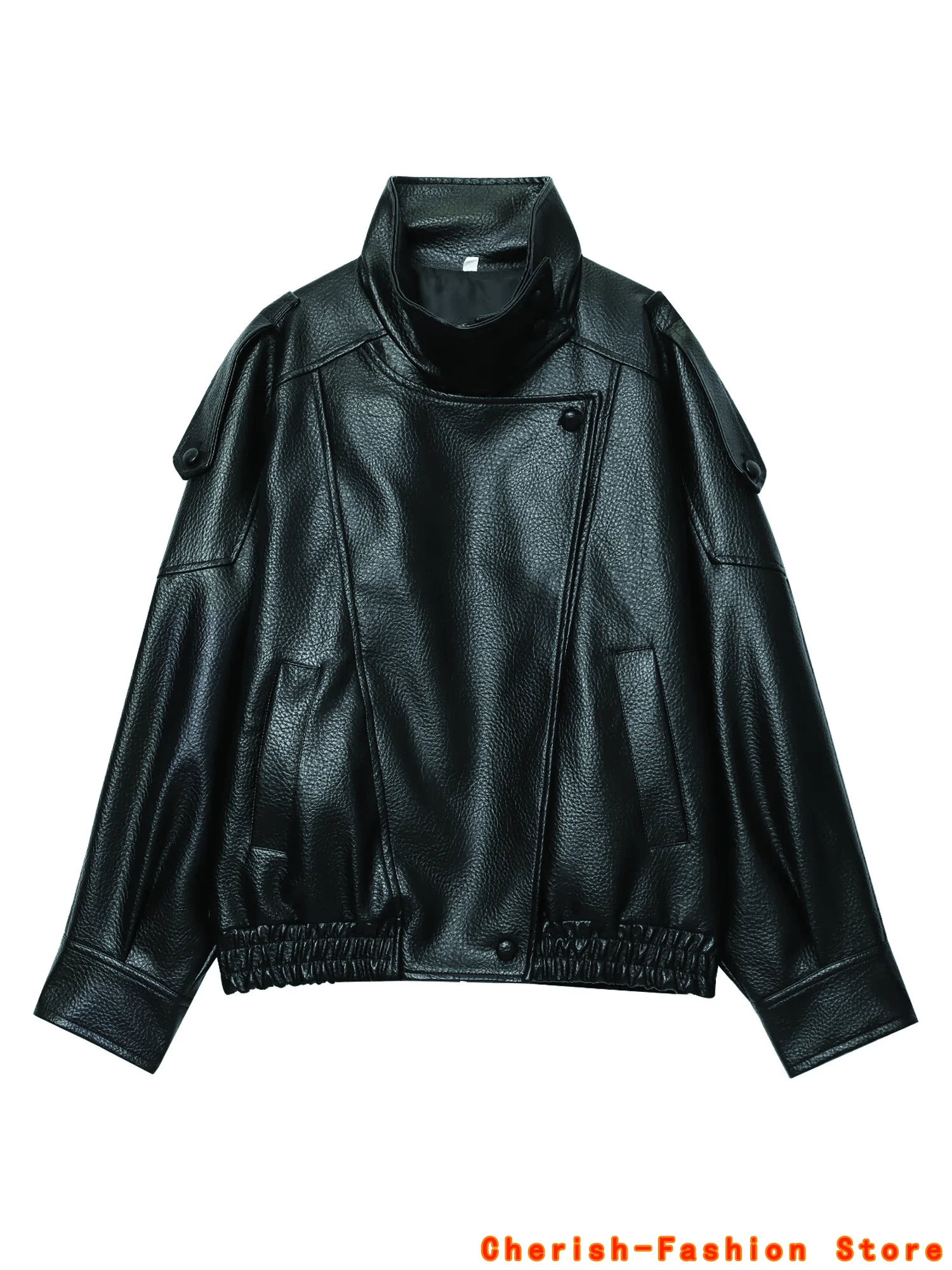 الخريف فو سترة جلدية للنساء عادية الصلبة سحاب أكمام طويلة بولي Leather معاطف جلدية موضة جديدة الإناث الشارع الشهير العلامة التجارية معطف