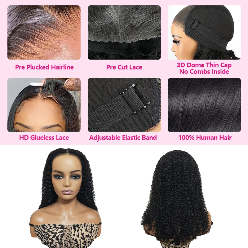 Glueless Kinky Curly Preplucked 6x4 HD Transparent Lace Human Hair Wig Ready To Go Brazilian Glueless Wig On Sale For Women