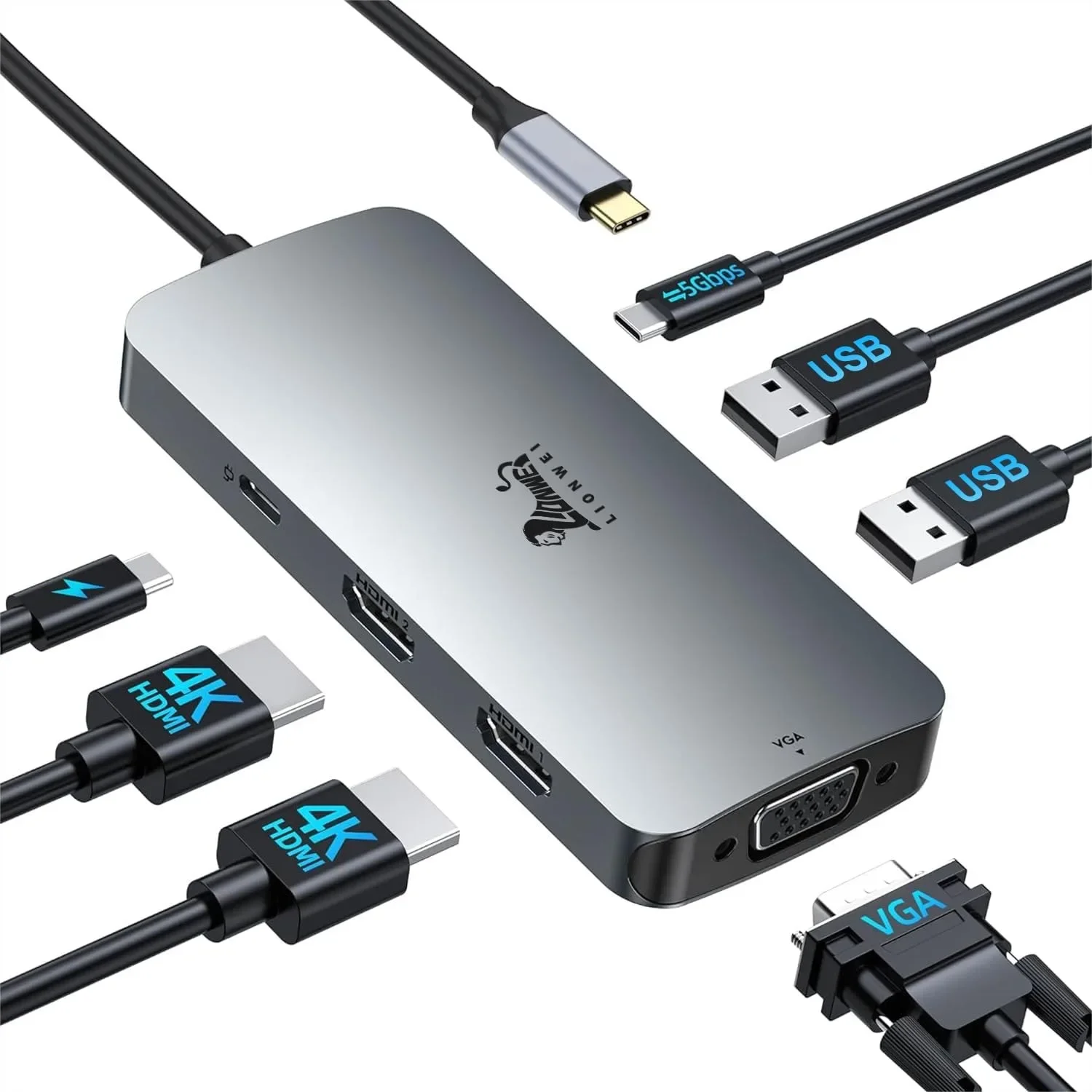 USB C Docking Station Dual Monitor, Triple Display Laptop Dock with 4K HDMI, VGA, 100W PD, 5Gbps USB-C Hub for Dell Lenovo HP