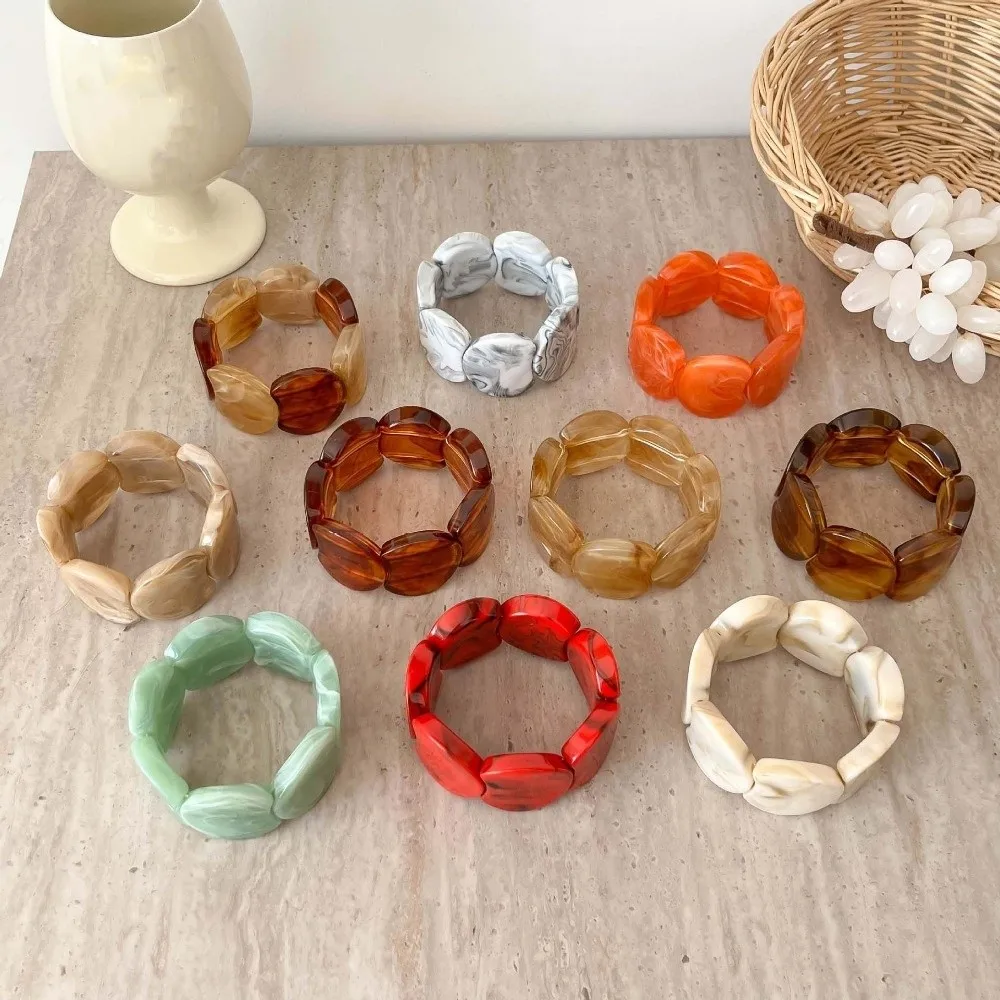 Lightweight Chunky Resin Bangle Translucent Hand-polished Marbled Stretch Bracelet Nickel-free Stackable