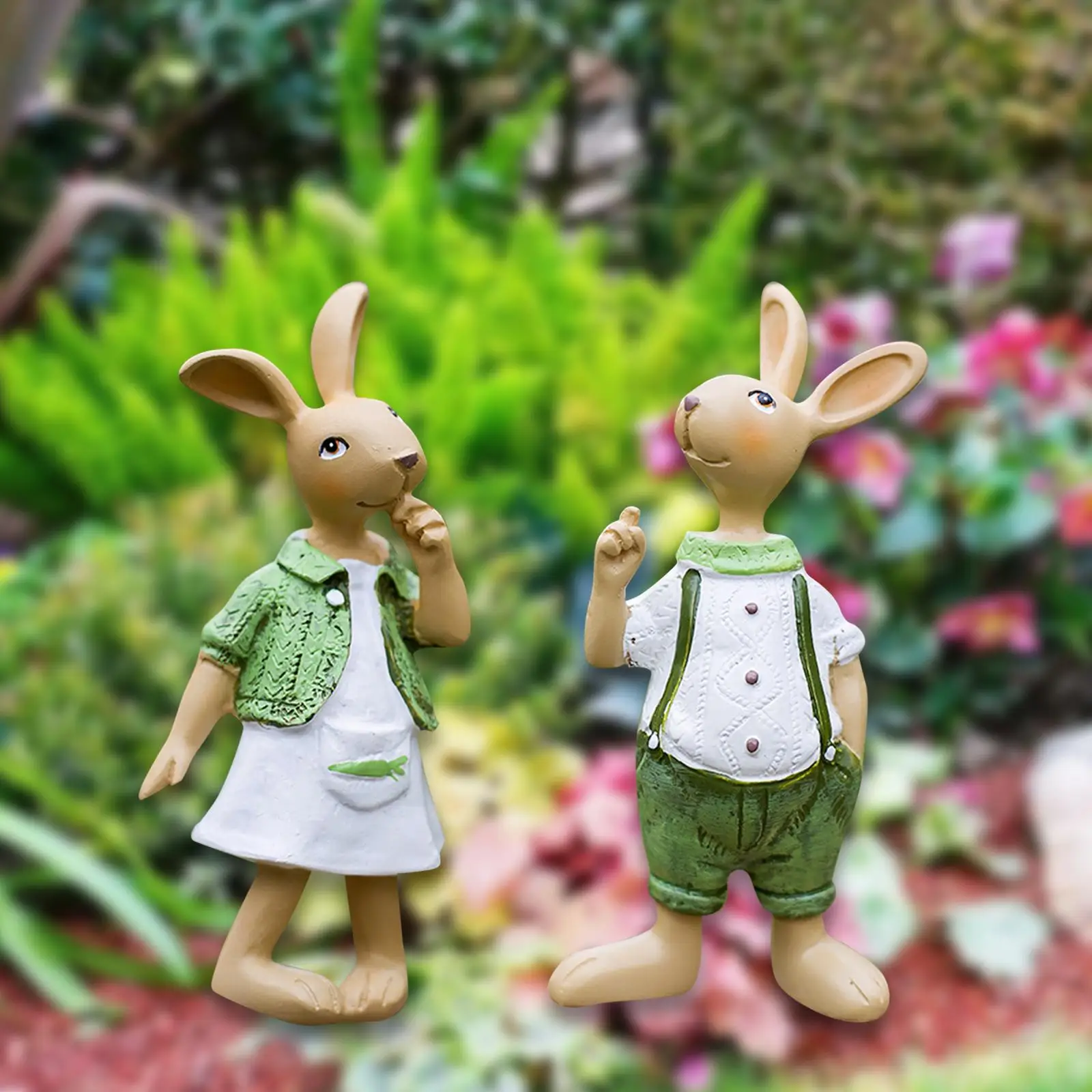 

2Pcs Sculptures Art Decoration Resin Patio Gifts for Mom Grandma Women Table Rabbit Garden Statue Rabbit Figurines Outdoor Decor