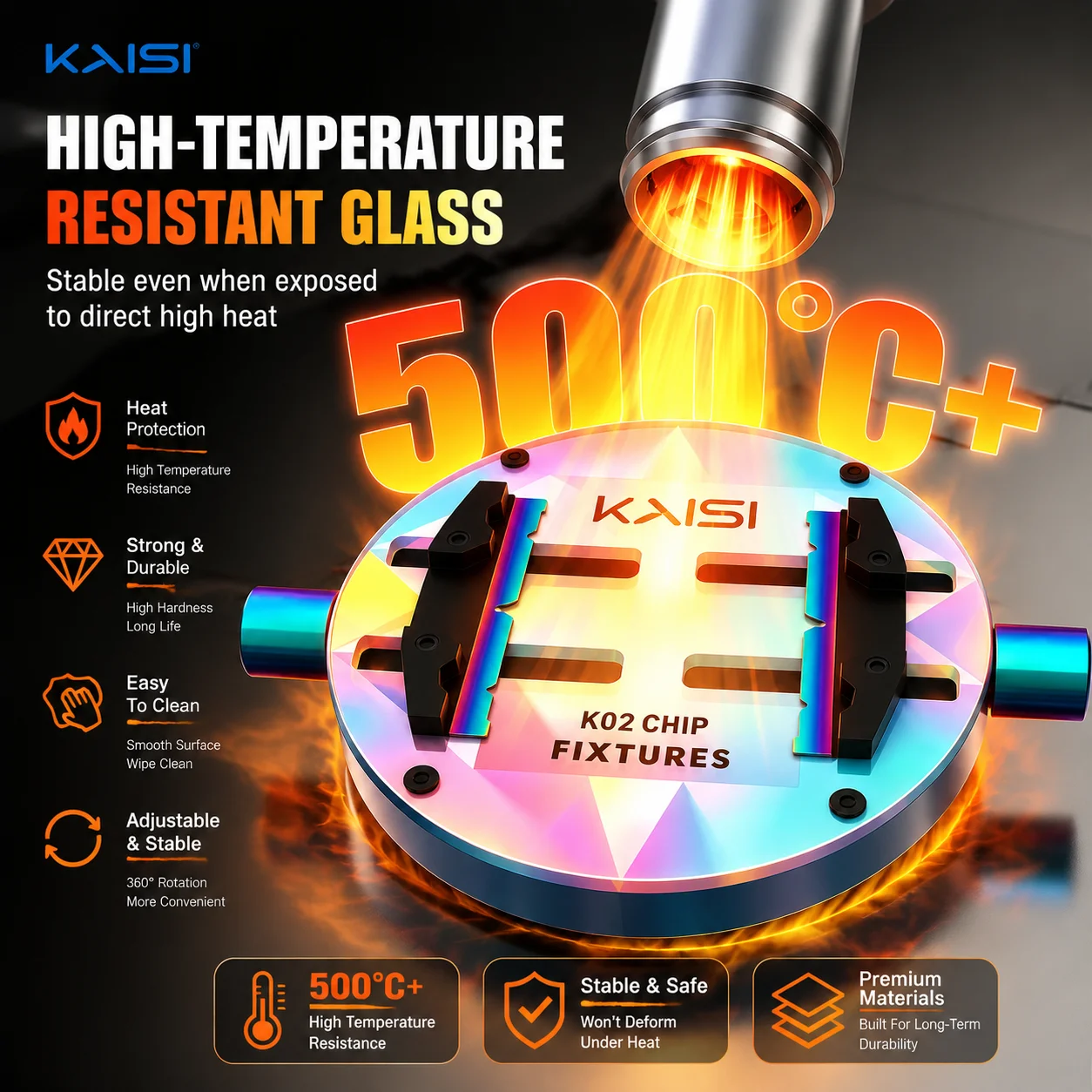 KAISI K02 High-Temperature Fixtures 72mm Clamping Width for Repairing&Securing Phones/Tablets/Watches and Other PCB Motherboards