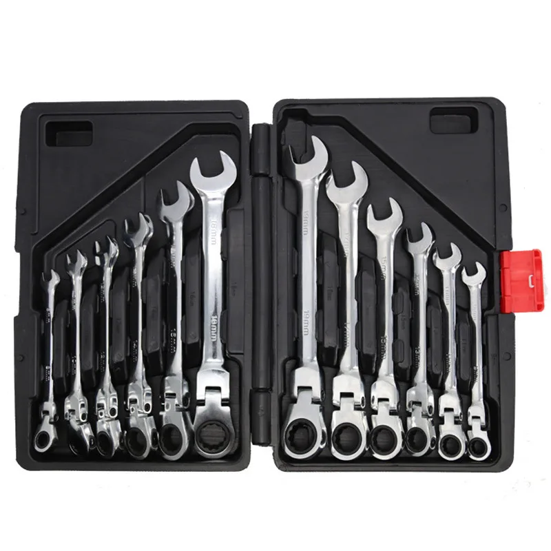 12PC Dual-purpose Ratchet Wrench Movable Head Set, Auto Repair Tool 72-tooth 12-piece Ratchet Wrench Set Set