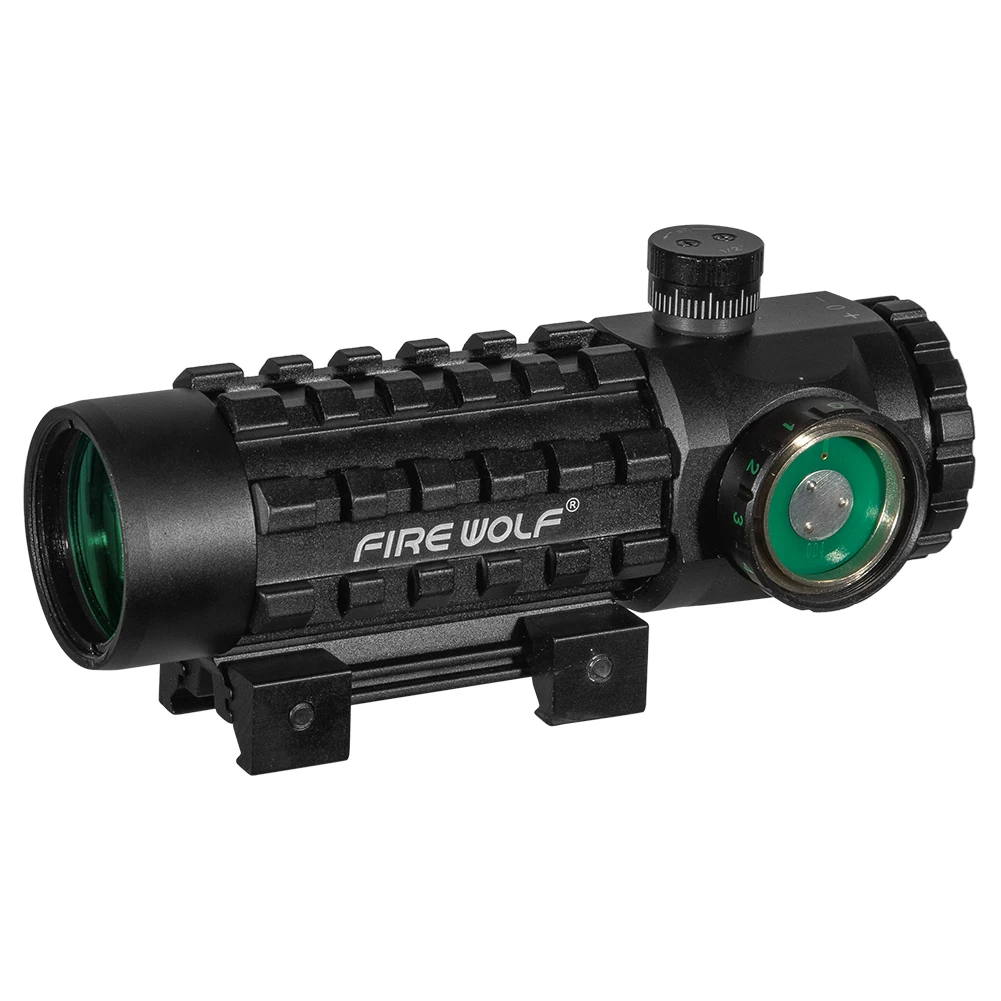 Fire Wolf 3X28 Green Red Dot Cross Sight Scope Tactical Optics Riflescope Fit 11/20mm Adjustable Rail Rifle Scopes for Hunting