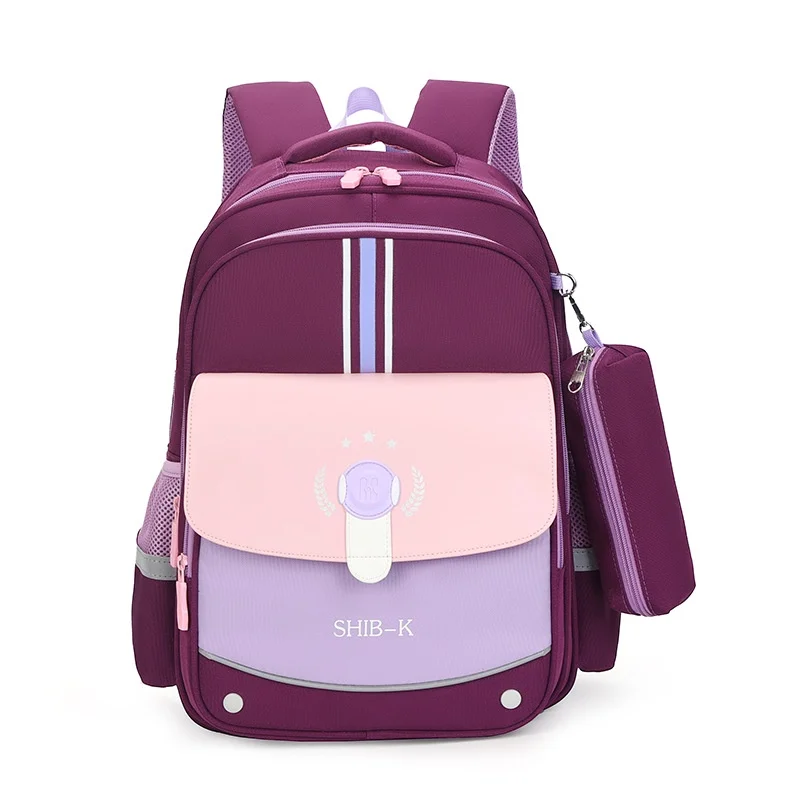 Grade 1-3-6 Primary Children Fashion Panelled High-capacity Backpacks New Girl Boy Students Light Simple Schoolbags with Pen Bag