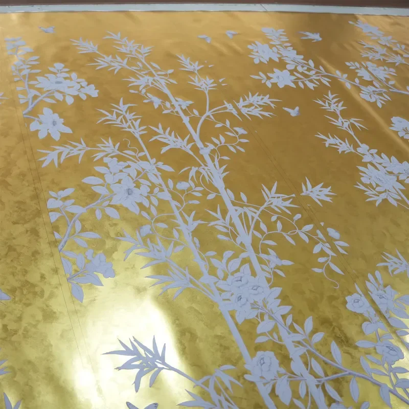 Chinoiserie Wallpaper Vintage Floral Birds Wall Mural Golden Flower Wallpaper Home Decoration Silk Leaves