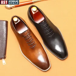 Sapato italiano de couro genuíno masculino, confortável, elegante, preto, luxo Oxfords, feito à mão qualidade, casamento, social, qualidade