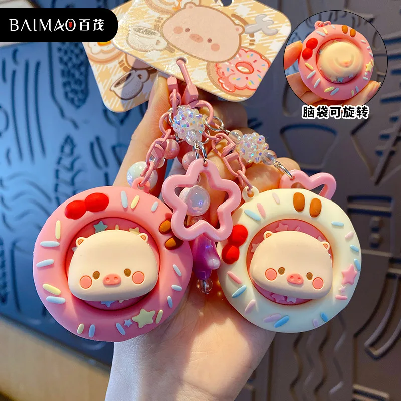 

Original Cute Pig Rotating Fidget Keychain Donut Shape Decompression Toy Bag Pendant For Backpack Purse Decoration Gift