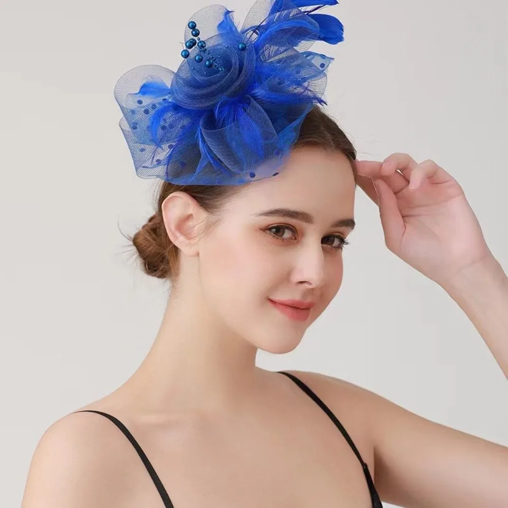 العروس غطاء الرأس الريش الفاسناتور قبعة هوب مشبك شعر رائعة حفلة شبكة رباط شعر زهرة حلوة شبكة العروس غطاء الرأس #3