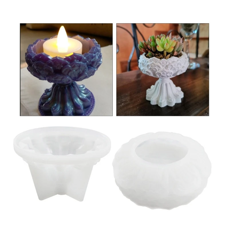 DIY Lotus-Candlestick Silicone Mold Lotus Bracket Resin Mold Lotus Tray Ornaments Epoxy Casting Mold Home Decoration