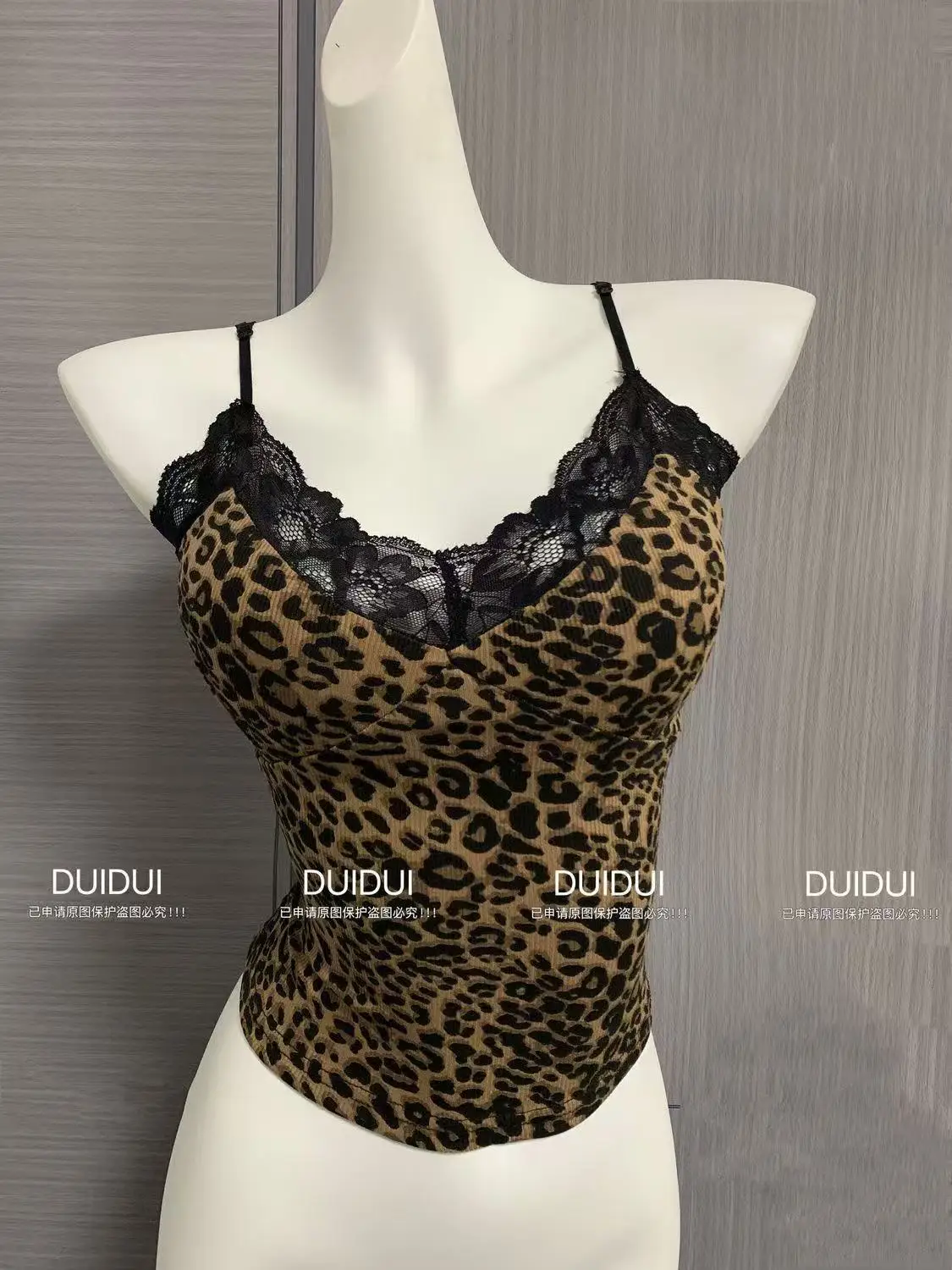 Leopard Stitching Lace Women T-Shirt With Chest Pad American Vest Inside Outside Korean High Street Short Hot Chick Sling