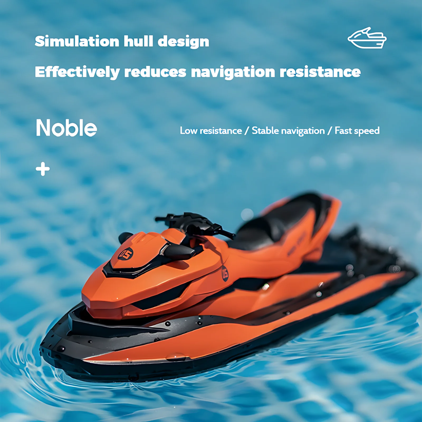 Mini barco de jet ski RC de alta velocidade, 2,4 GHz, motores duplos, 2 velocidades, alcance de 50 m, brinquedo à prova d'água para meninos e crianças – piscina, pátio e diversão de verão
