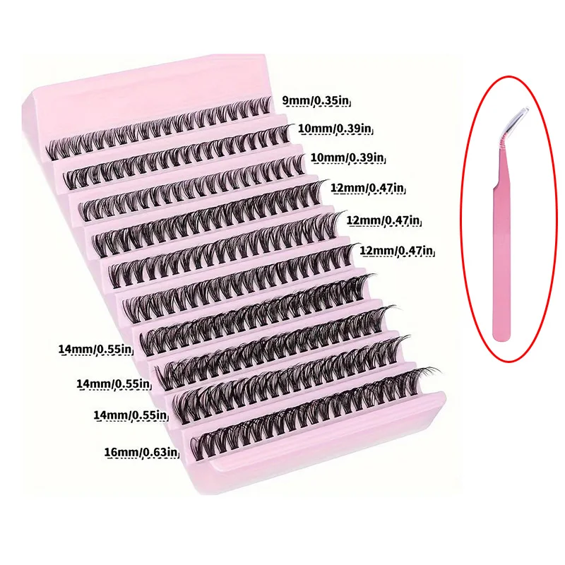 Ciglia finte Kit estensione ciglia fai da te 200 pezzi Ciglia individuali Cluster D Curl 8-16mm Mix Cluster ciglia con pinzette per ciglia