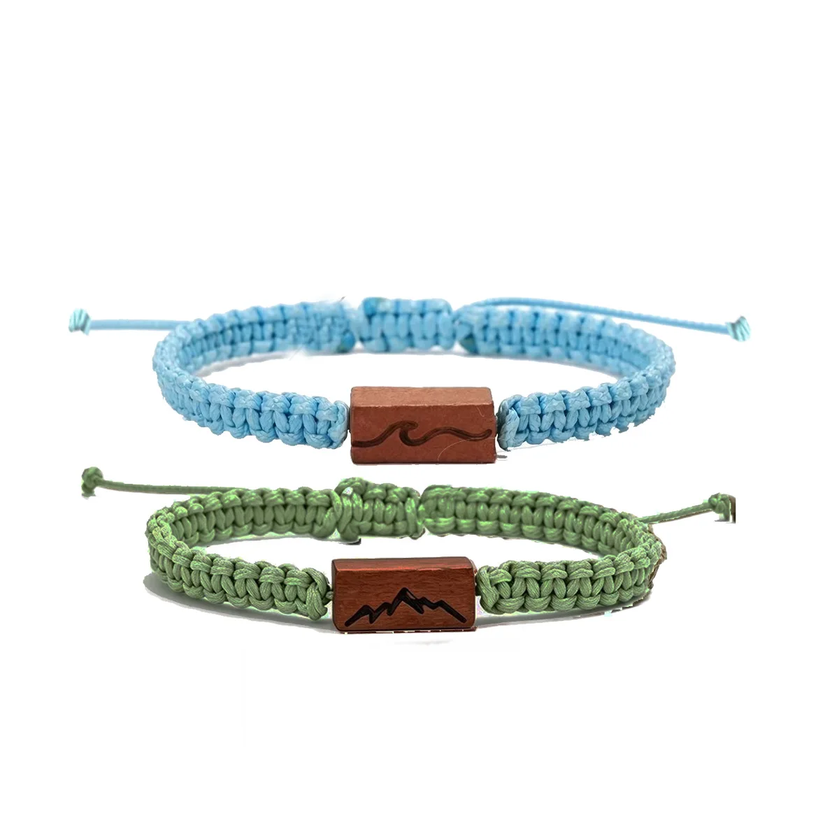 Modisches Armband mit Holzanhänger im Wellenmuster für Damen und Herren, geflochtenes Seil, verstellbare Kette, Wickelarmband, Paar-Schmuck, trendiges Geschenk – Detail 4
