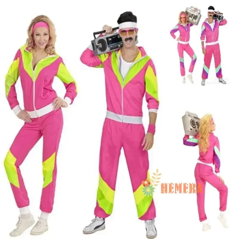 Halloween Couples Carnival Vintage Disc Retro Trend Party Cosplay Costumes 80s Sportswear For Adult Perform Clothes