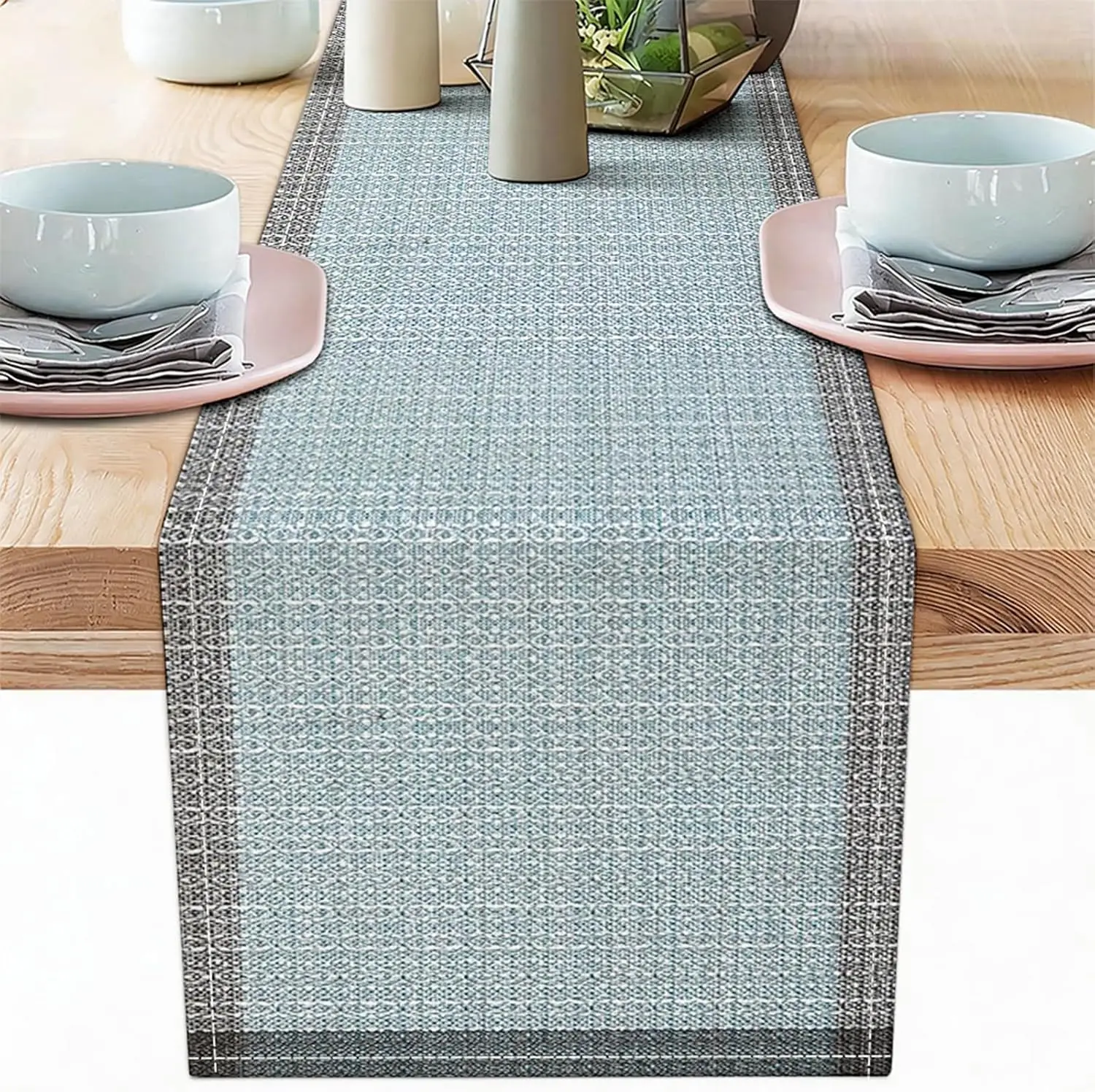 Blue Grey Bohemian Linen Table Runner Four Seasons Universal Daily Home Dining Table Runner
