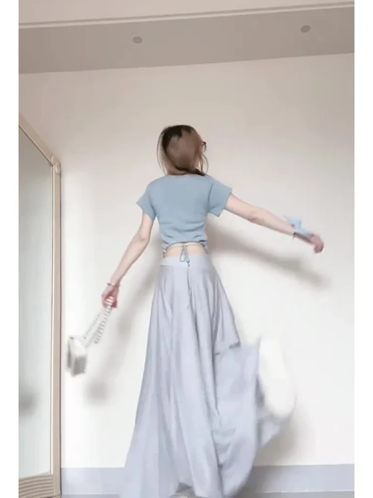 Salt System Knitted T-Shirt Wide Leg Pants Two-Piece Set Korean Drama Inspired Summer Outfit Matching Tea Tone Fashionable En...