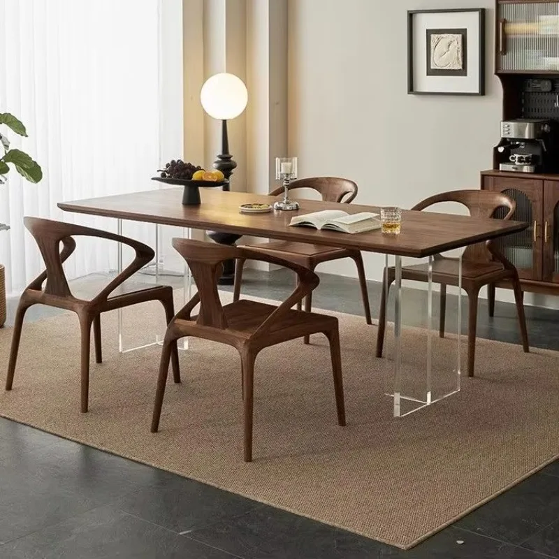 Zwart walnoot acryl hangende massief houten eettafel en stoel combinatie groot bord werkbank wabi zandwind home Nordic s