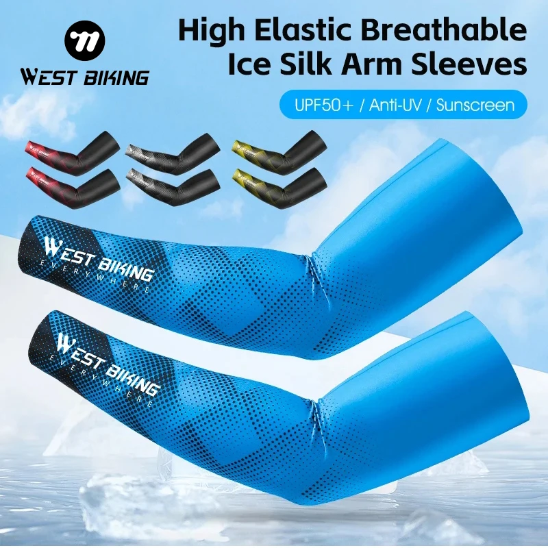 

WEST BIKING Ice Silk Cycling Sleeves UPF50+ Anti-UV Sunscreen Arm Cover High Elastic Breathable Men Women Sports Arm Protector