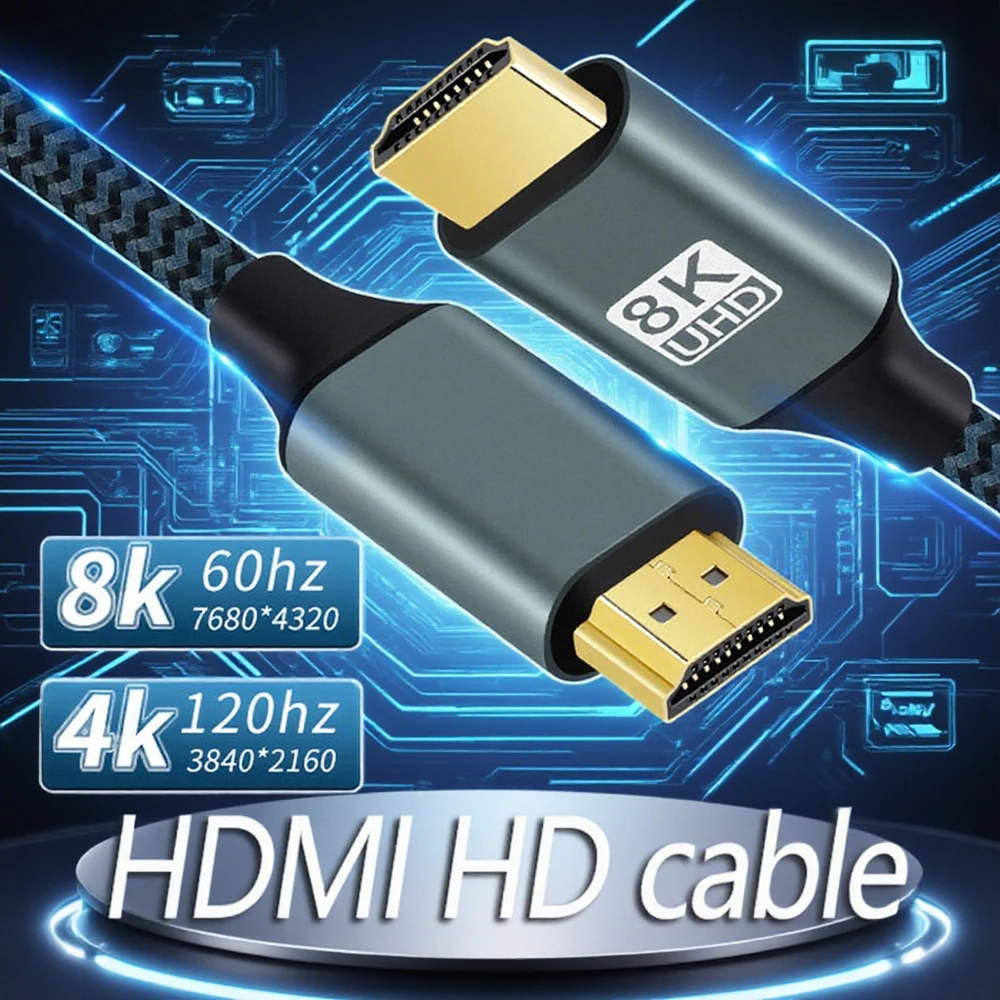 HDMI 2.1 خط مضفر 8K ناقل الحركة فائق الوضوح 8K 60 هرتز 4k 120 هرتز 48Gbps 0.5M-5M كمبيوتر محمول توجيه ناعم PS4 ps5