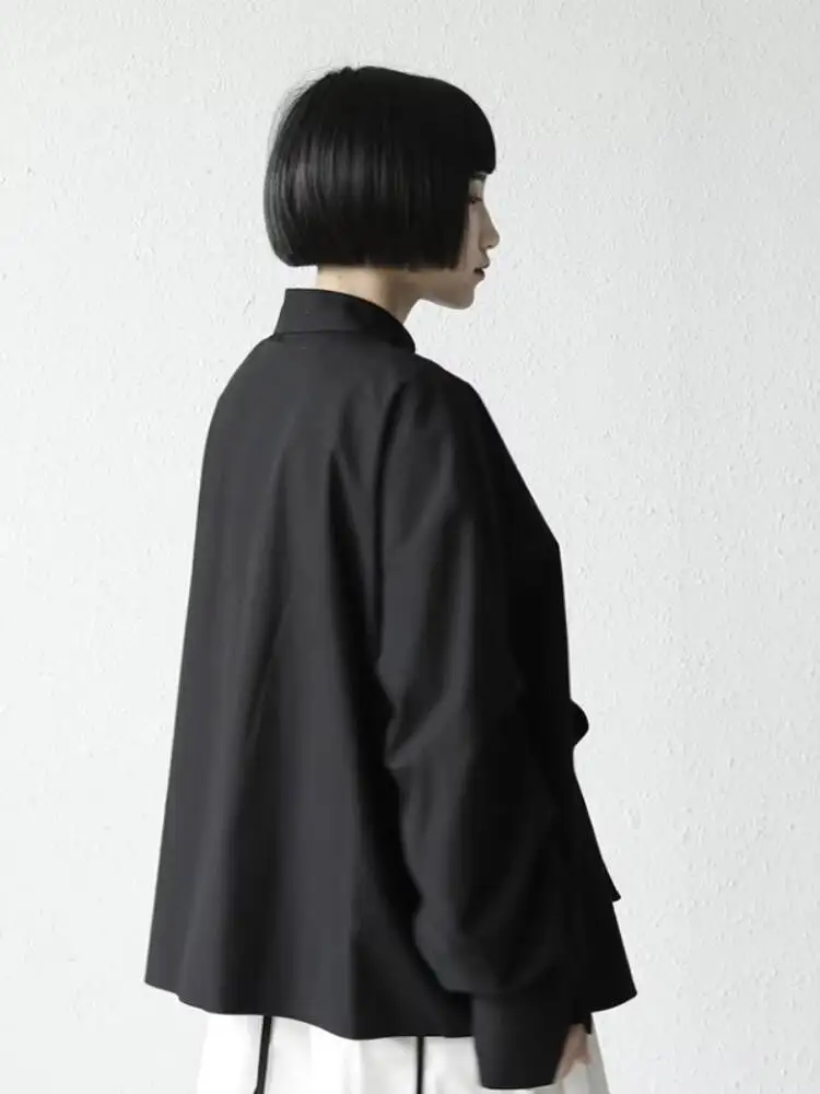 السيدات قميص طويل الأكمام الربيع والخريف جديد غير النظامية شخصية حبل تصميم موضة فضفاضة قميص حجم كبير غير رسمي