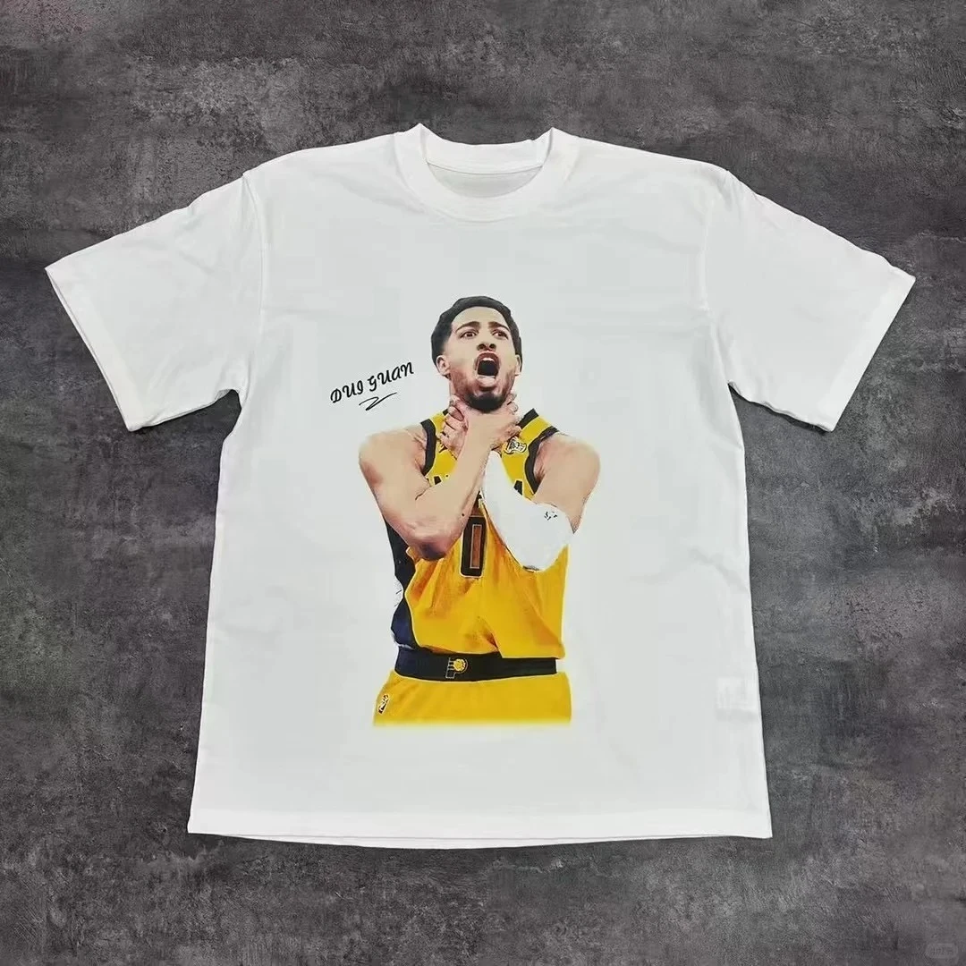 

2025 Summer New Sports Star Printing Pattern High-quality Pure Cotton Quick-drying Loose Short-sleeved Ins Couple T-shirt