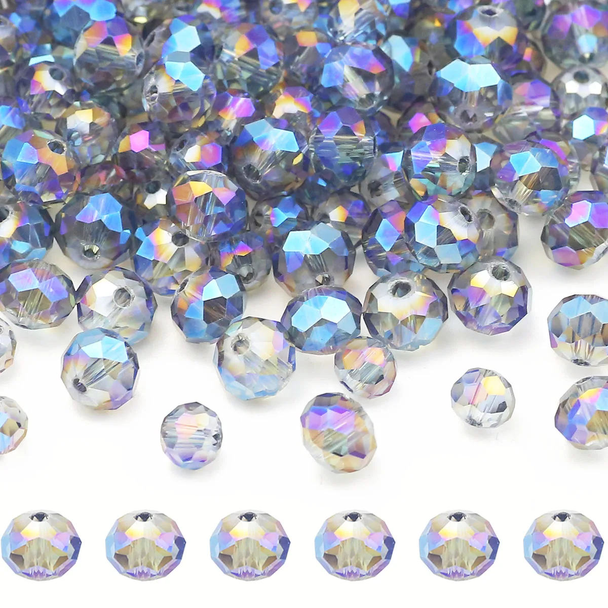 Flache facettierte runde blaue transparente Glas-Abstandshalter lose Perlen 3/4/6/8 mm für Schmuckherstellung DIY-Armbänder Zubehör 60–153 Stück