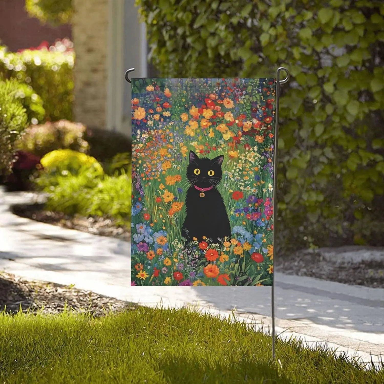 Cat With Flower Garden Flag 12x18 Inch Double Sided All-Weather Polyester Outdoor Flag For Patio Lawn Yard And Garden Welcom llp