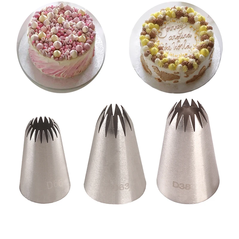 

3pcs/set Cream Pastry Tips #D38/D63/D66 DIY Cake Decorating Icing Piping Nozzles Cupcake Decoration Baking Tools