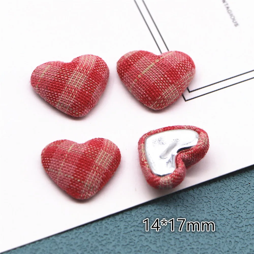 30pcs Plaid Fabric Covered Heart/Square Flatback Cabochons for Bag Cloth Patch Earrings Hairpin Jewelry DIY Accessories