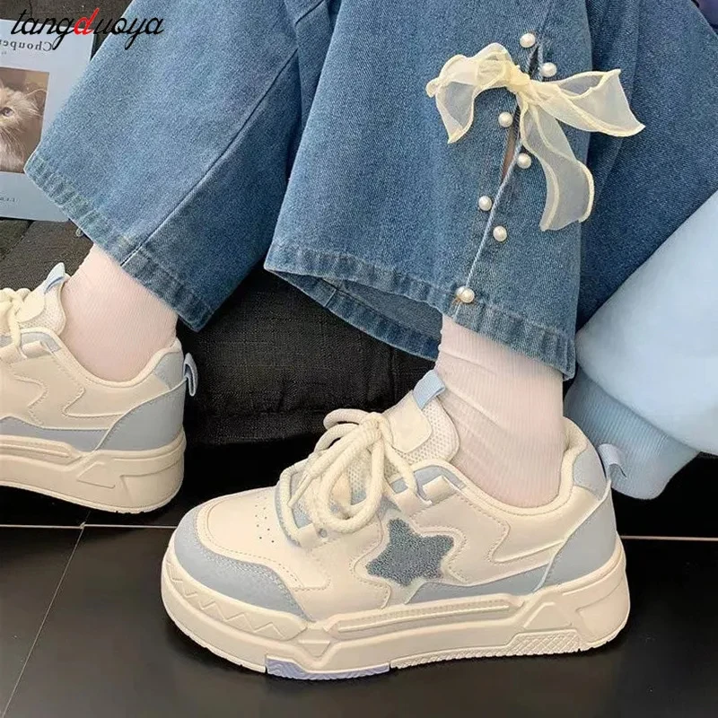 Kobiety Lolita Sneaker niebieskie buty marki oddychające grube obcasy buty sportowe Harajuku student y2k Sneakers buty wulkanizowane na co dzień