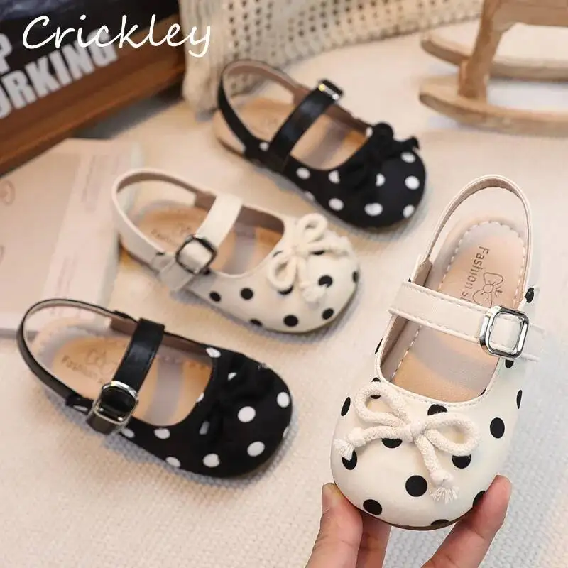 

Dot Bow Girls Flats Shoes Summer Vintage PU Hook Loop Kids Slingbacks Sandals SoftNon Slip Ballet Flats For Children