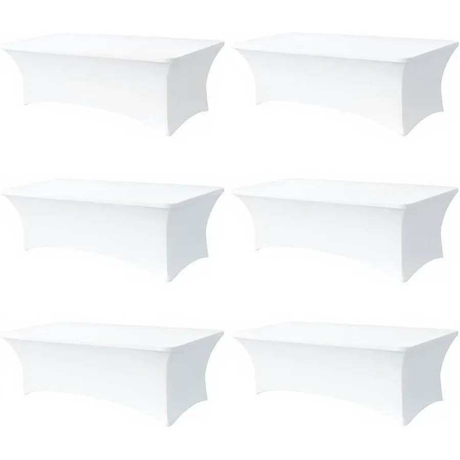 

6 Pack 8FT Rectangular Spandex Tablecloth,Wrinkle Resistant Fitted Cover for 96x30 inch Banquet Table Cloth, Washable Stretch Fa