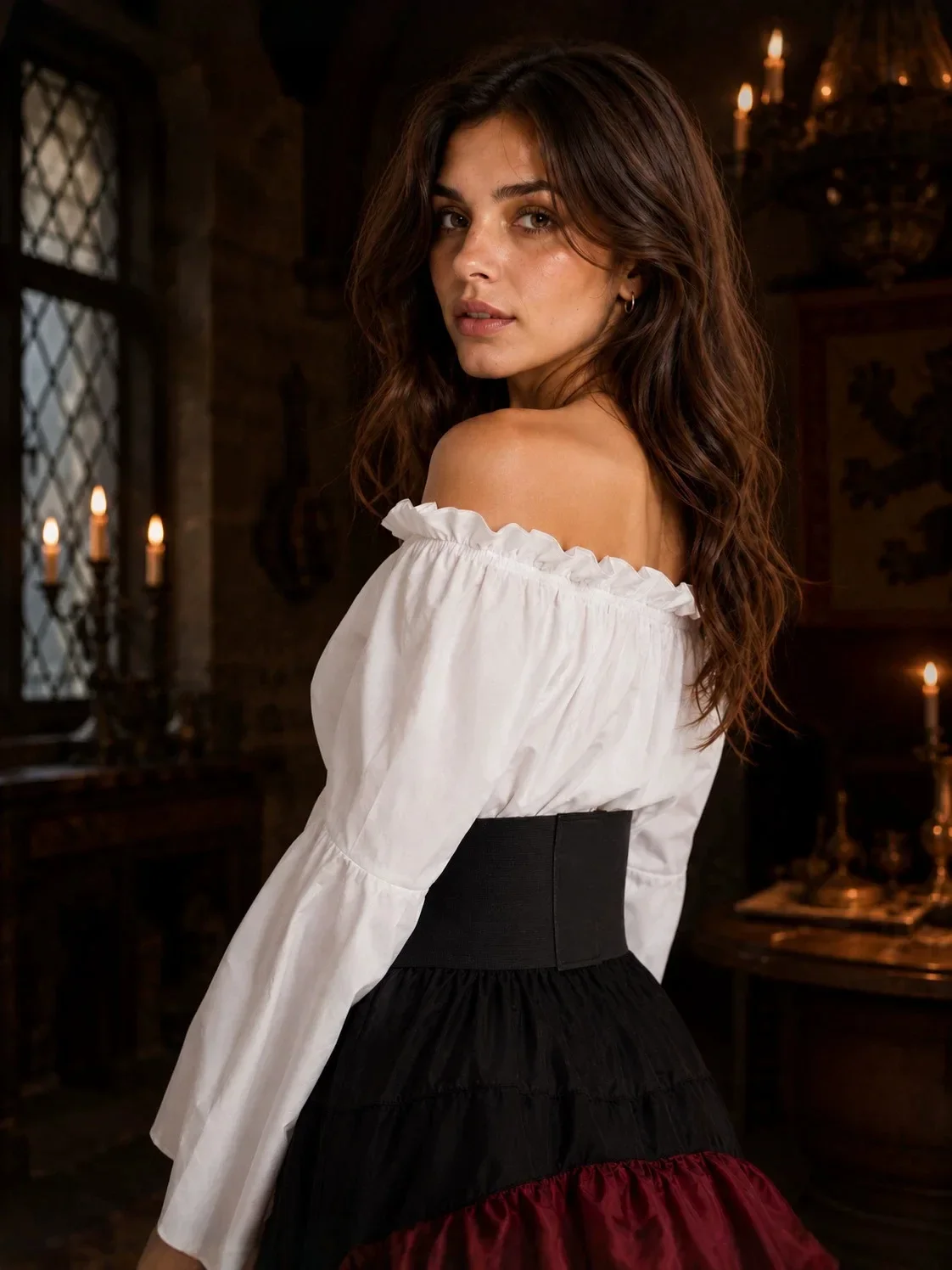 Halloween Medieval Retro Pirate Dress Captain Ruffled Waist Waist Long Dress Court Dress Three Piece Set view 6