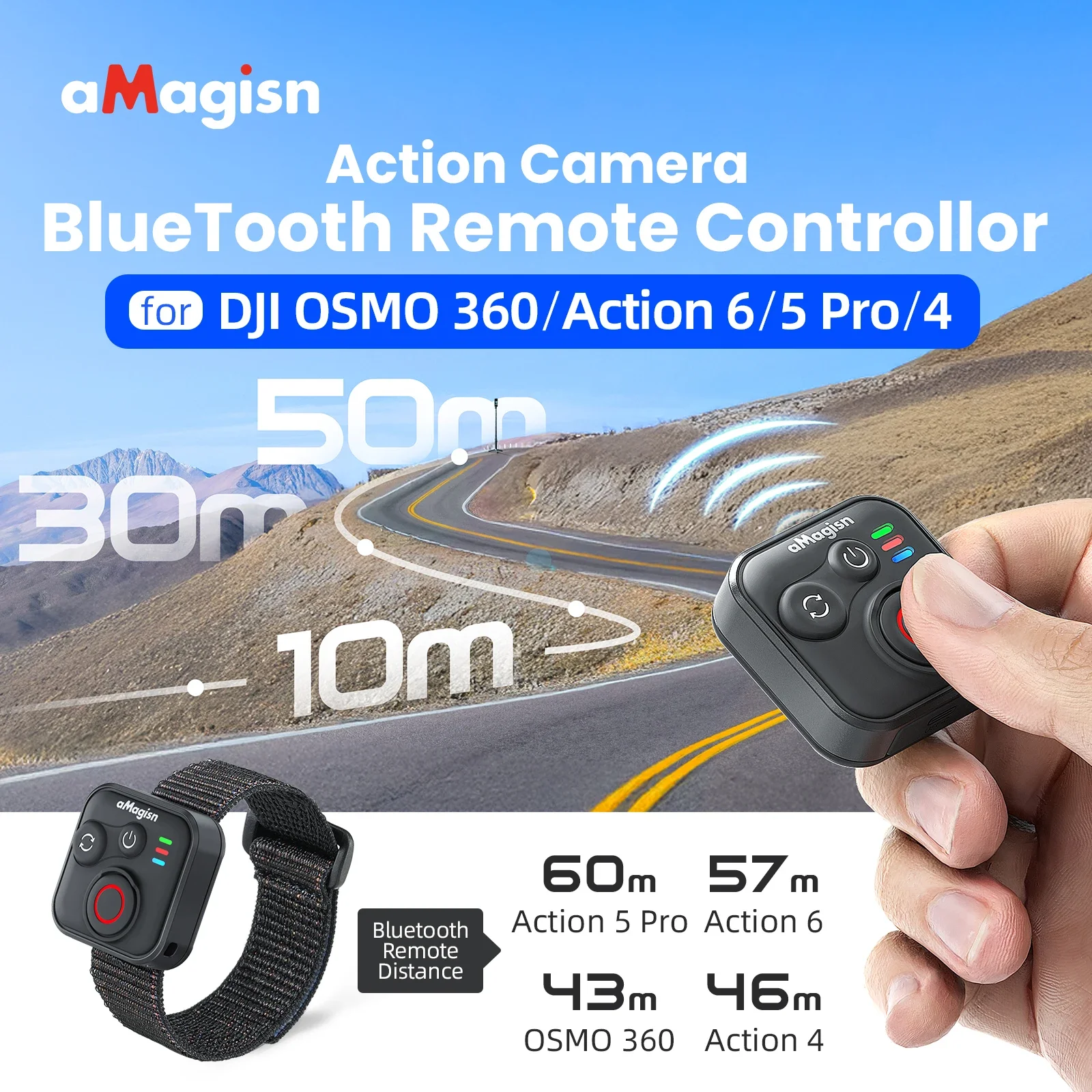 

Беспроводной пульт дистанционного управления для DJI Osmo Action 6 Action 5 Pro/Action 4 Osmo 360 с ремешком на запястье, аксессуары для действий
