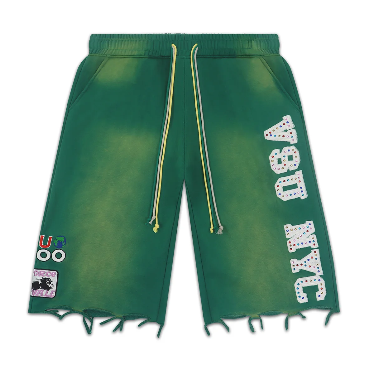 Shinning Diamond Letter Embroidery Casual Shorts for Men and Women Washed Vintage Baggy Rhinestone Baggy Five Point Pants