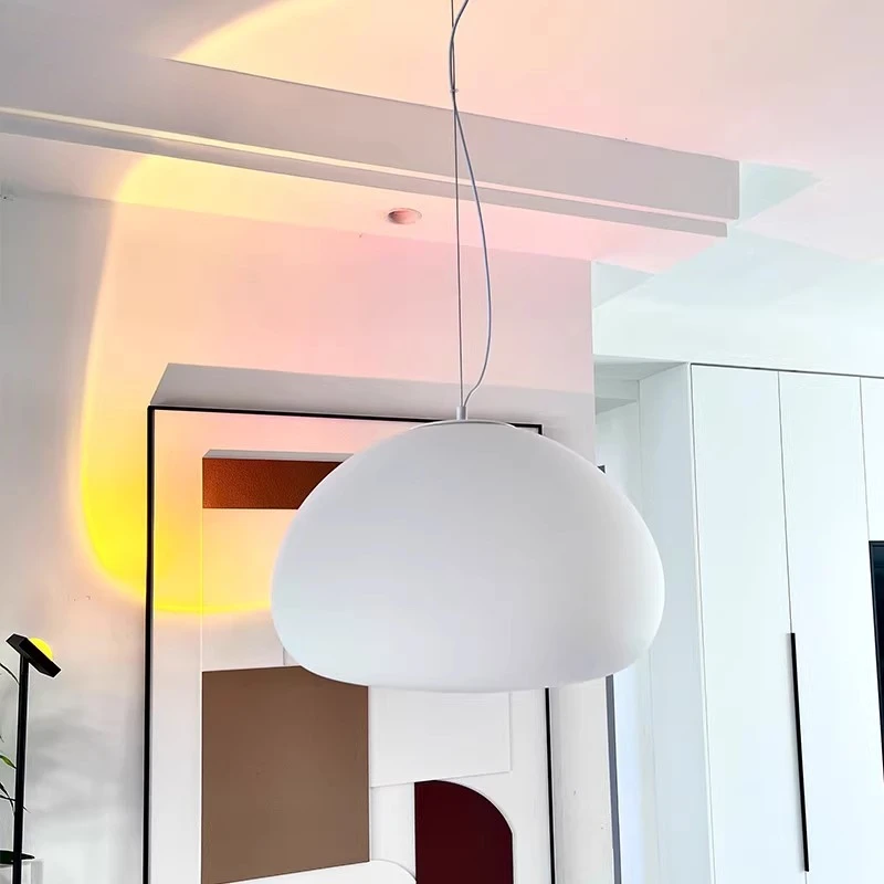 الدنماركية الأبيض استدارة المجال الزجاج قلادة أضواء LED الحديثة كريمي نمط غرفة نوم دراسة السرير مطعم المطبخ مصباح معلق #3