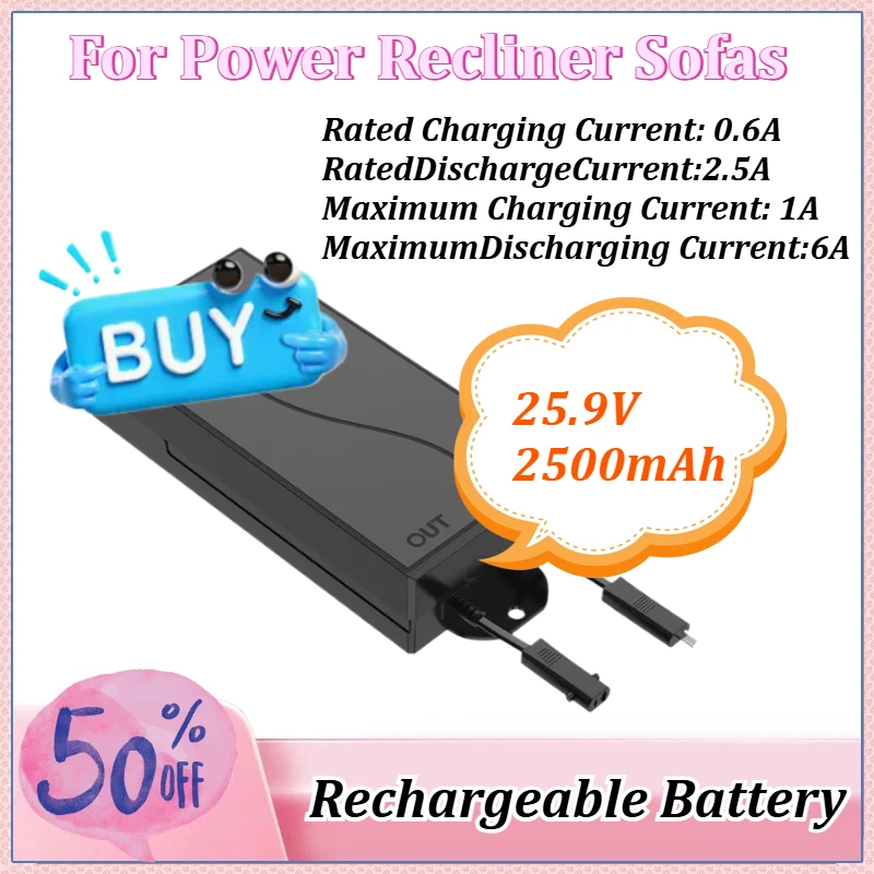 

New Battery Pack 2500mAh for Reclining Furniture (for Most Recliner) Rechargeable Power Supply 25.9V for Power Recliner, Sofas