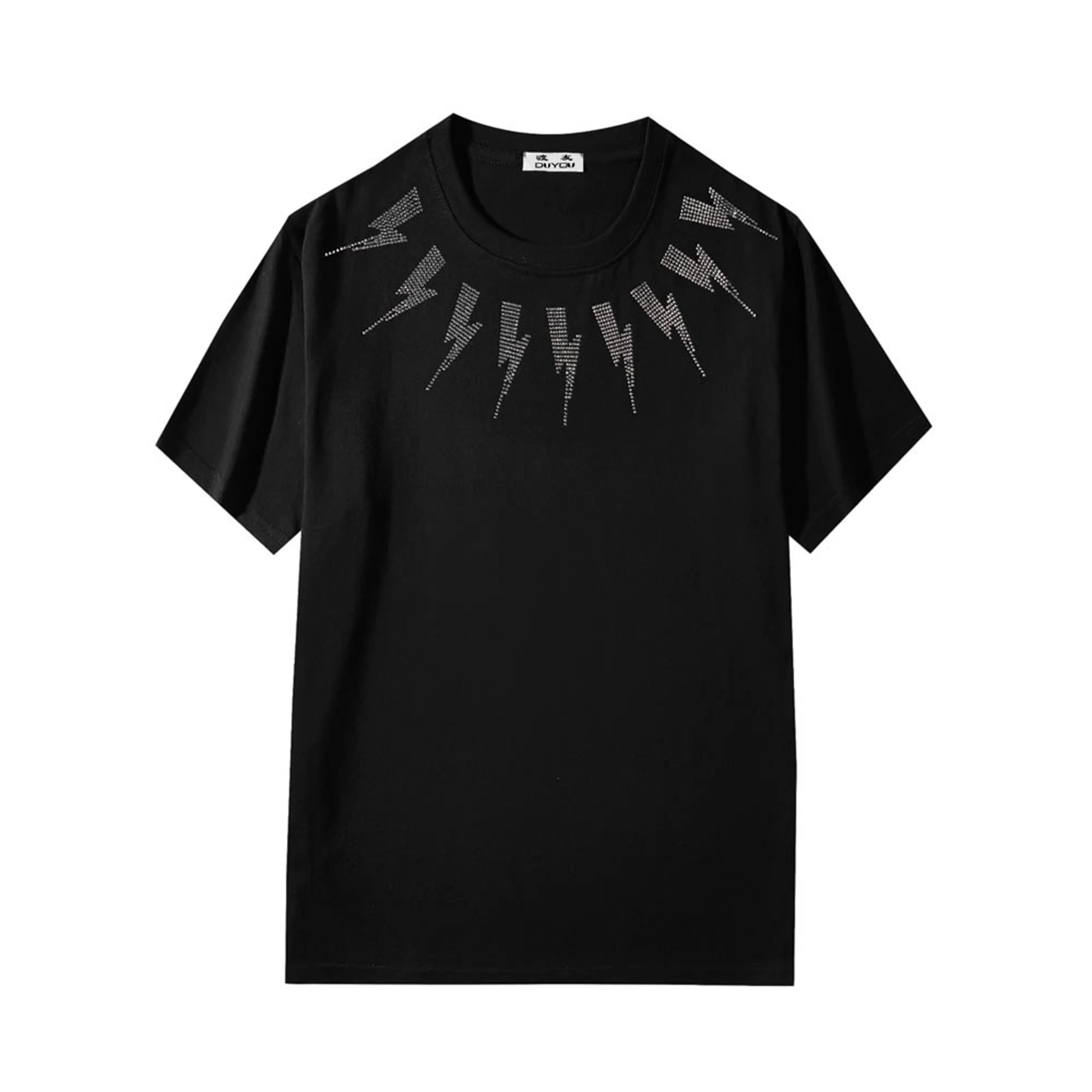 Summer New Unisex T-Shirt Men Women 100% Cotton Classic Rhinestone Lightning Necklace Print Casual T Shirt High Quality Male Tee