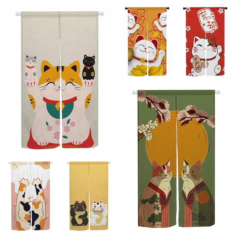 

Lucky Cat Noren Japanese Door Curtains Bedroom Sushi Restaurant Kitchen Entrance Staircase Hanging Half-Split Doorway Curtain