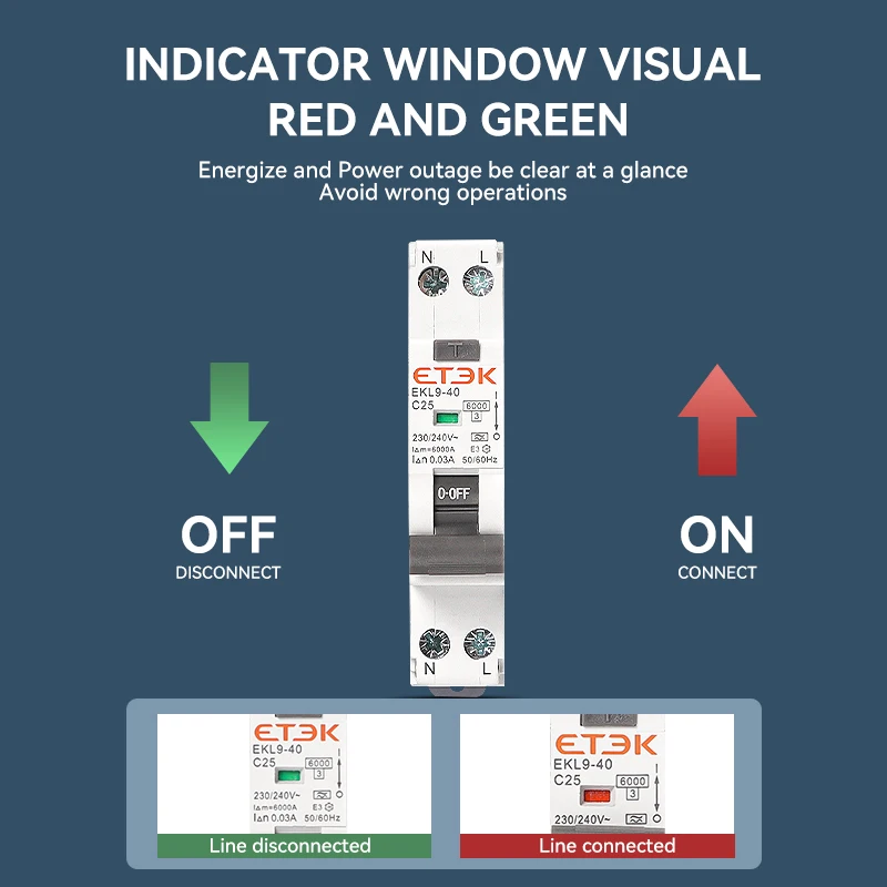 Etek rcboタイプa残留自動サーキットブレーカ1p n 2p dpn、現在の漏えい保護30ma EKL9-40