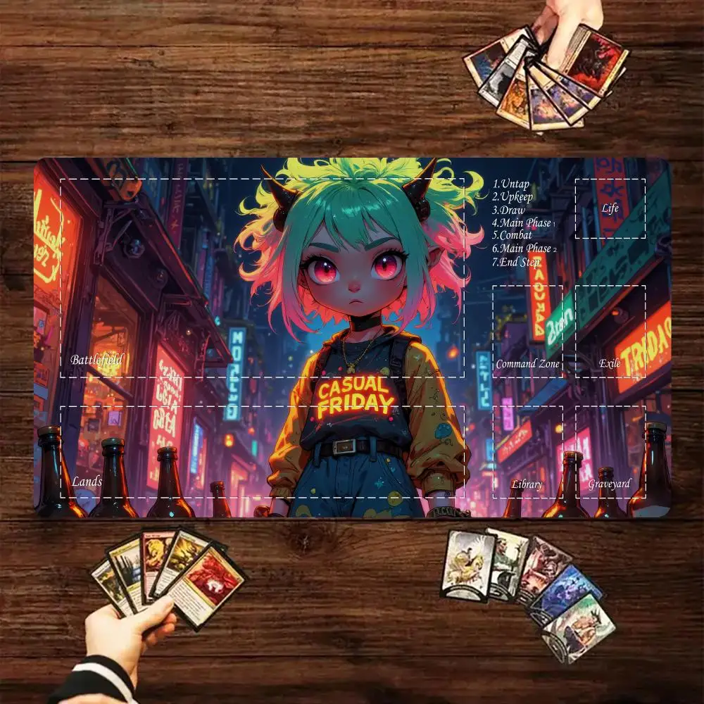 

Unique cyber anime girl magic Playmat Card Gaming Mat with zone MTG TCG gathering game mat Desk Mat Commander Battle playmat